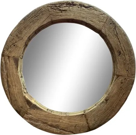Oglinda rotunda de perete din lemn vechi reciclat, piesa unicat, „Rueda Antigua”