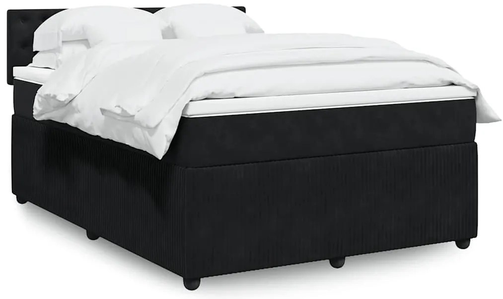 vidaXL Pat box spring cu saltea, negru, 160x200 cm, catifea