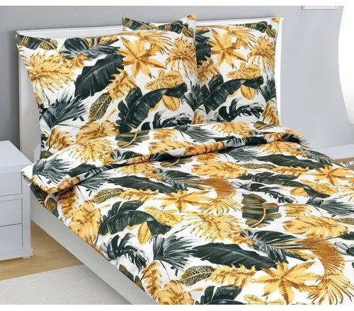 Bellatex Lenjerie de pat din bumbac Frunze depalmier auriu, 140 x 200 cm, 70 x 90 cm