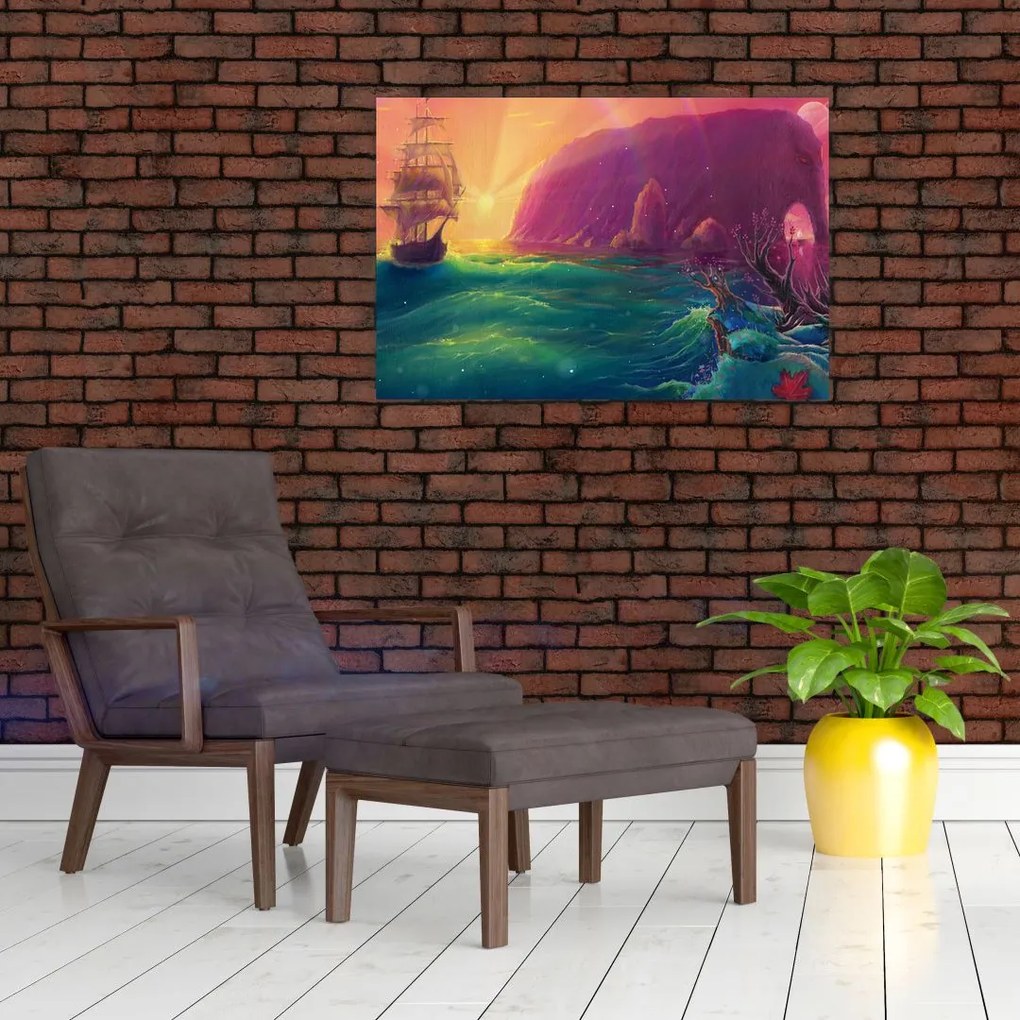 Tablou - Pictură în ulei, călătorie într-un țărăm fantastic (90x60 cm)