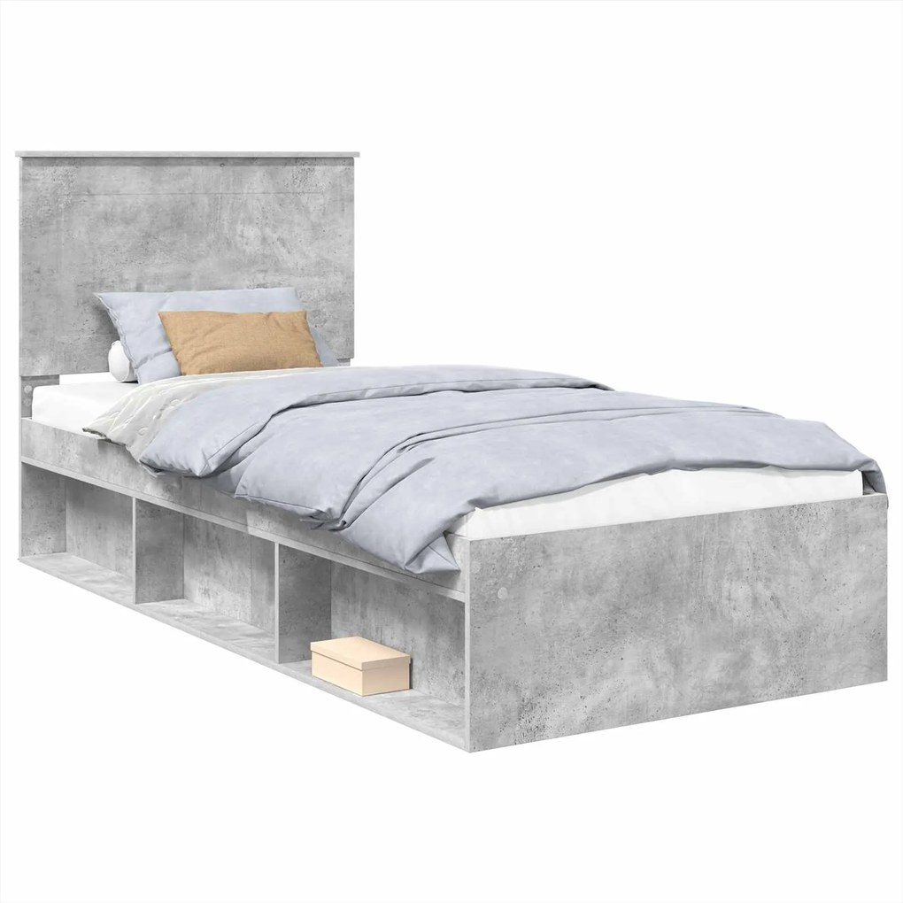 vidaXL Cadru de pat Gri Concret 90 x 190 cm Lemn de pin masiv