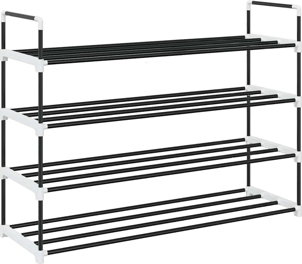 vidaXL Raft încălțăminte cu 4 etajere din metal și plastic, Negru