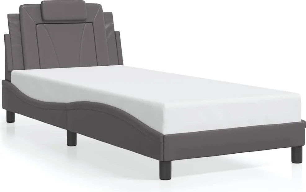 vidaXL Cadru de pat, Viana, fără saltea, gri, 90x200 cm, piele ecologică