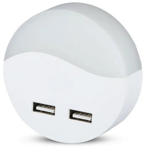 Lampa de veghe rotunda cu senzor si USB, chip Samsung, 0.45W, lumina calda (3000K), 2A, V-TAC