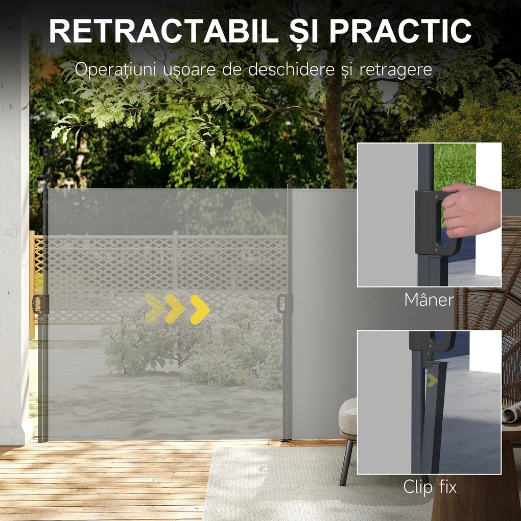 Outsunny Paravan Lateral Retractabil cu Mâner, UV30+, 400x160 cm, Gri Deschis | Aosom Romania