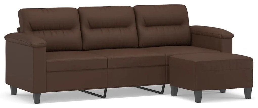 3153685 vidaXL Canapea cu 3 locuri și taburet, maro, 180 cm, piele ecologică