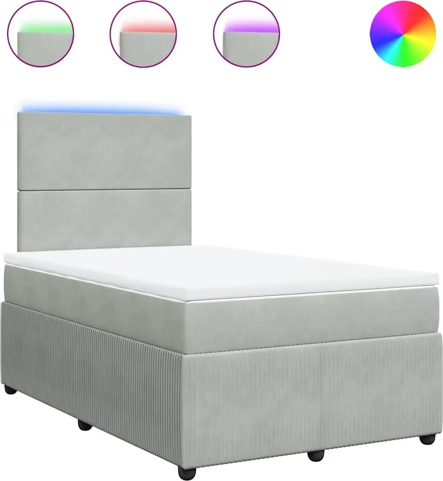 vidaXL Pat continental cu saltea, gri deschis, 120x200 cm, catifea