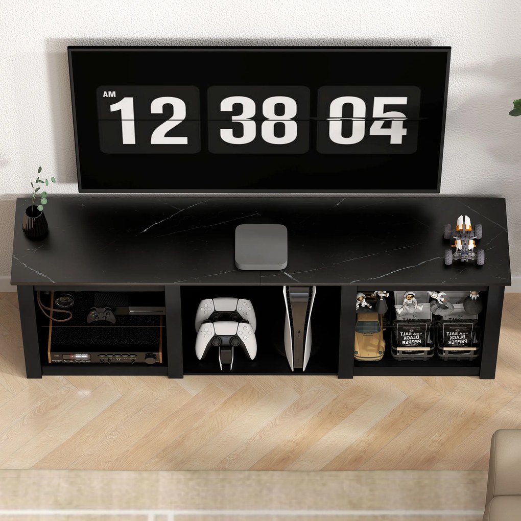 HOMCOM Mobilier TV cu iluminare LED pentru televizoare până la 65 de inch, 160cm cu rafturi din sticlă reglabile, negru | Aosom Romania