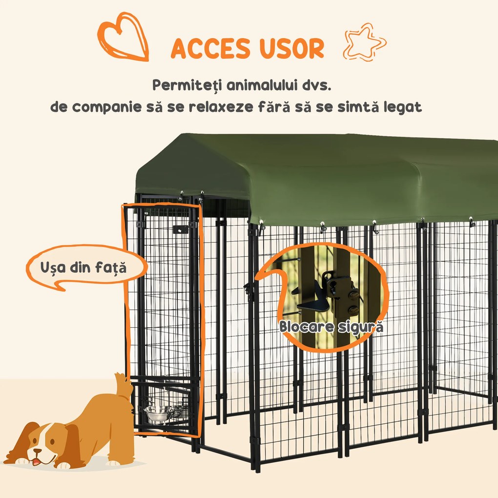 PawHut Canisa Aer Liber Lada Blocare Animale Companie Gard Sârmă Sudată Oțel Acoperiș Protecție | Aosom Romania