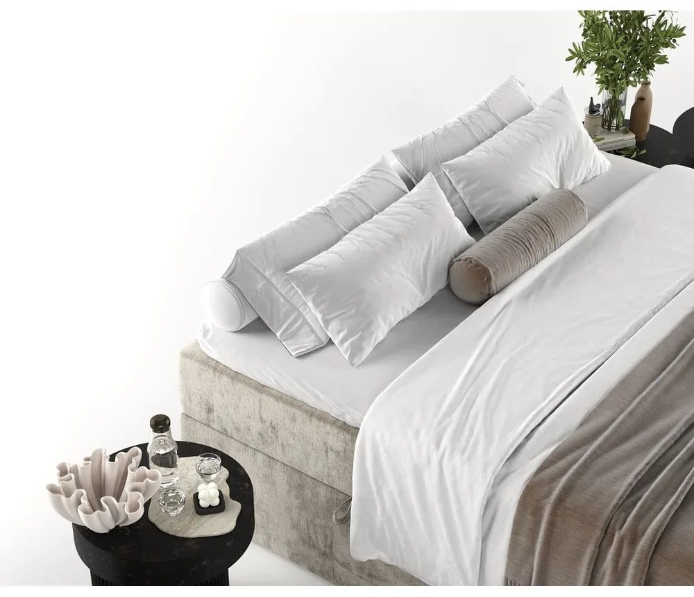 Pat boxspring maro deschis cu spațiu de depozitare 180x200 cm Yoko – Maison de Rêve