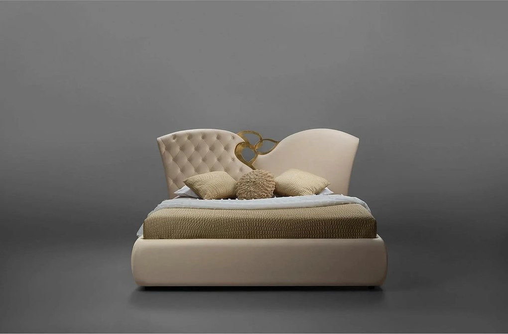 Pat MARILYN 160x200, piele ecologica crem, cu somiera metalica