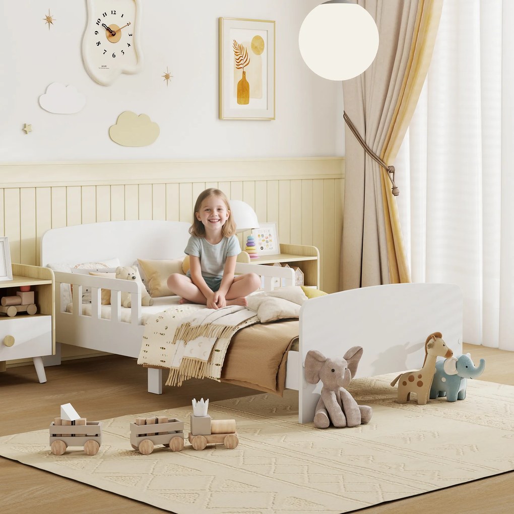 AIYAPLAY Pat Montessori pentru Copii 3-8 Ani din Lemn FSC cu Apărători Laterale și Margini Netede, 143.5x74.2x54 cm, Alb | Aosom Romania