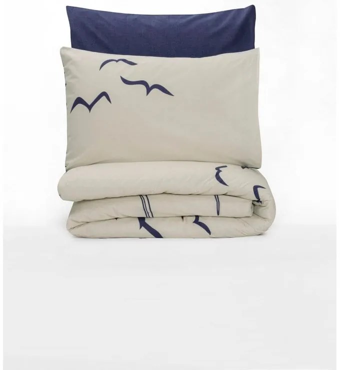 Lenjerie de pat albastră-crem din bumbac ranforcé pentru pat de o persoană 140x200 cm Larum – Mijolnir