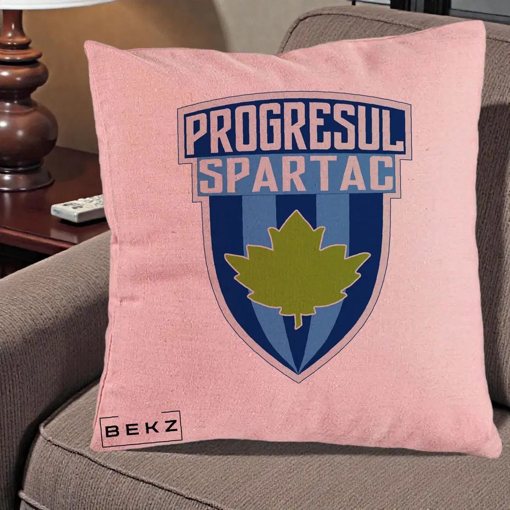 Perna Personalizata Progresul Spartac Fotbal, 40x40 cm, Roz, Husa Detasabila, Perna Inclusa, BEKZ®