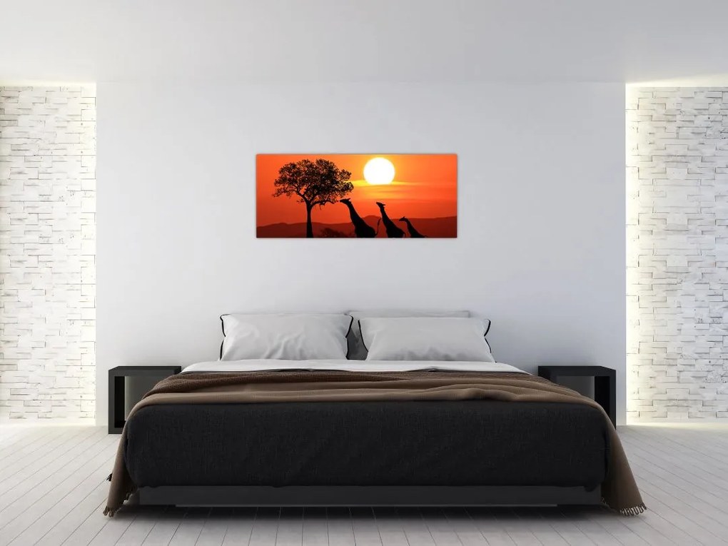 Tablou cu girafe în apus de soare (120x50 cm)