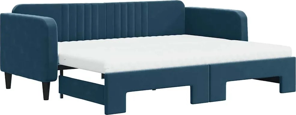vidaXL Pat de zi cu extensie și saltea, albastru, 90x200 cm, catifea
