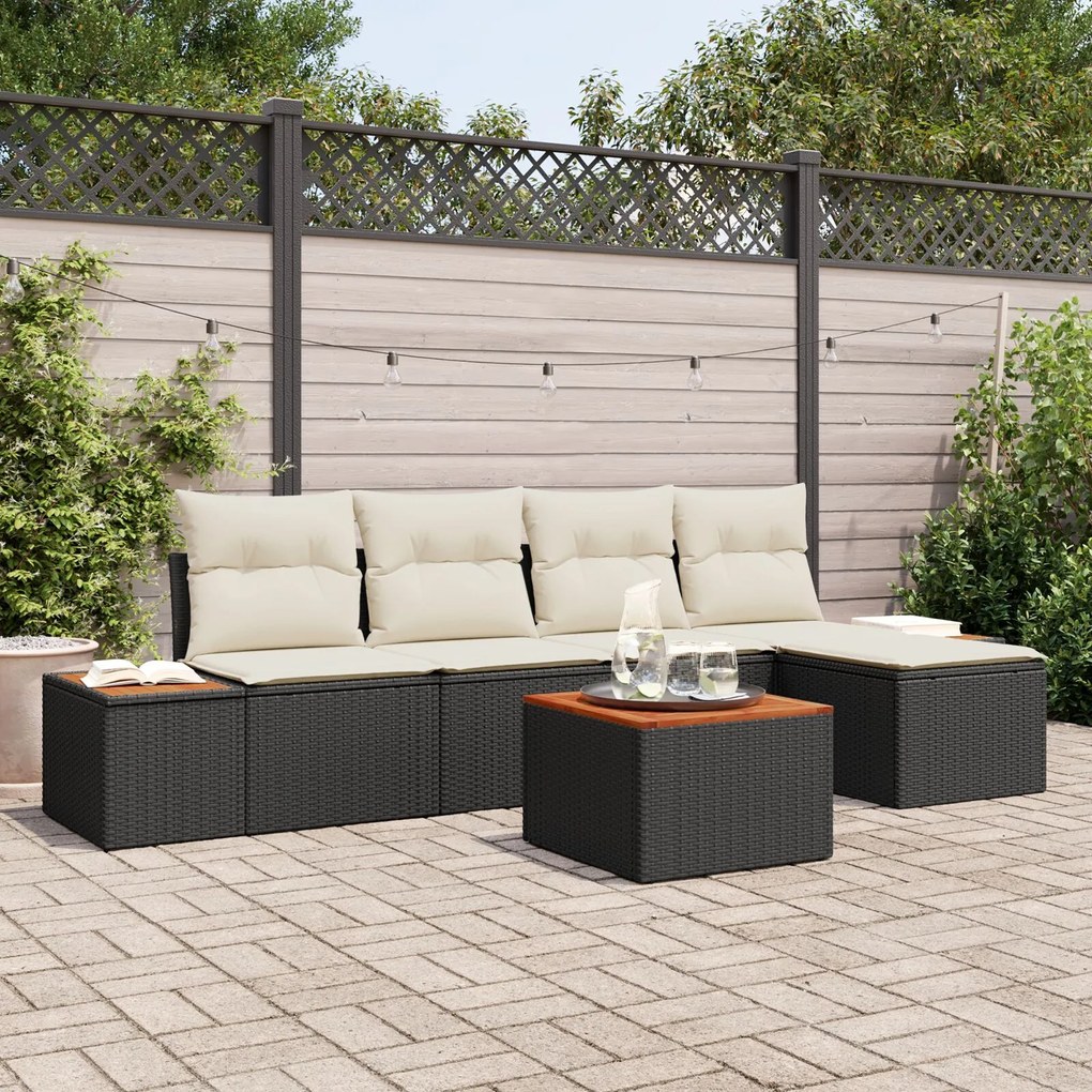 vidaXL Set de canapele pentru grădină cu pernă 6 pcs Negru Rattan poli