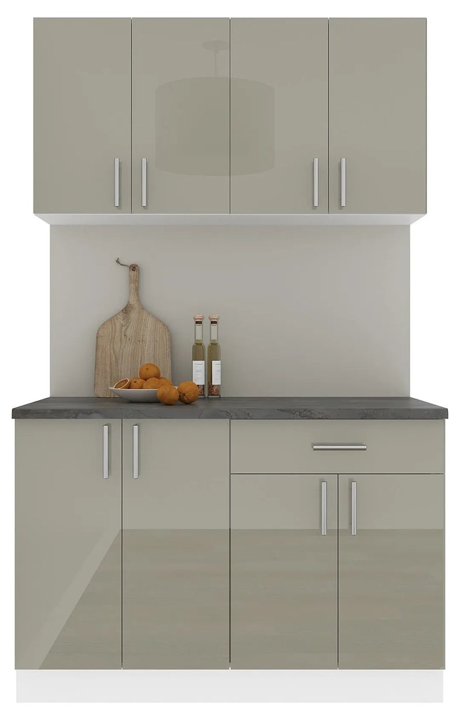 Set Bucatarie Karo V2, Gri Lucios/Alb, MDF, Blat Thermo 28 mm, L 120 cm
