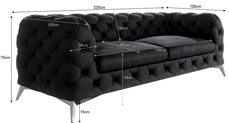 Canapea neagră cu tapițerie din catifea 225 cm Chelsea – Ropez
