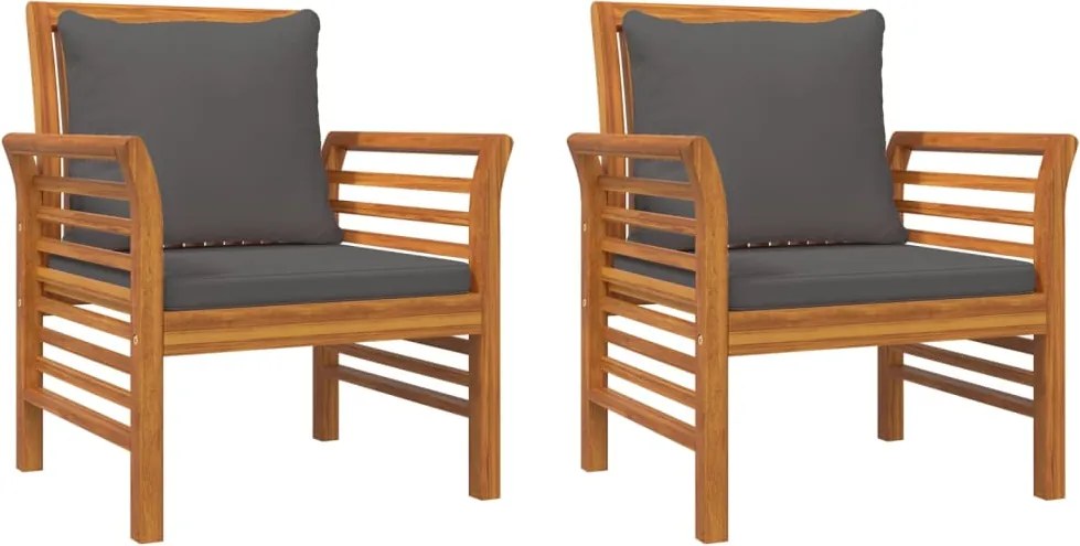 vidaXL Fotolii cu perne gri închis, 2 buc., lemn masiv de acacia