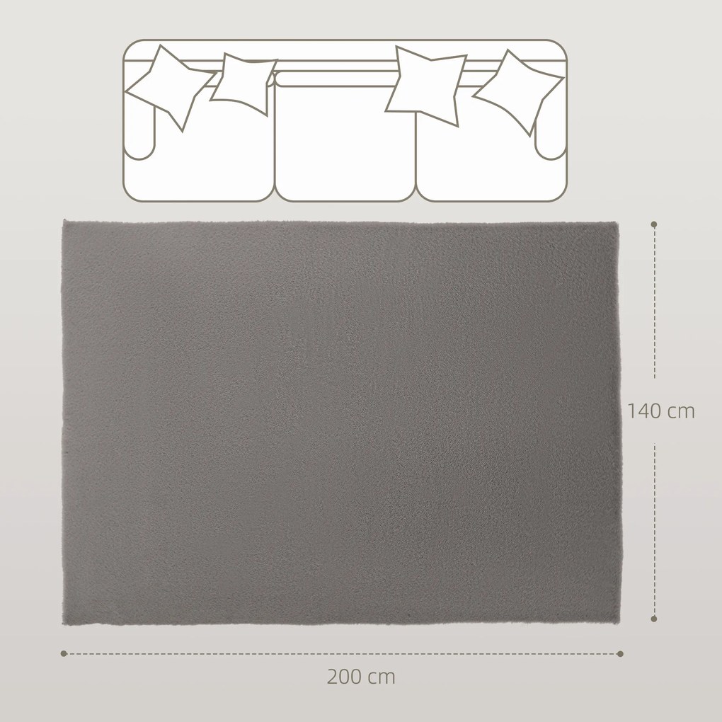 HOMCOM Covor living 200 x 140 cm, covor cu fire lungi, lavabil la mașină, antiderapant, din blană sintetică, gri deschis | Aosom Romania