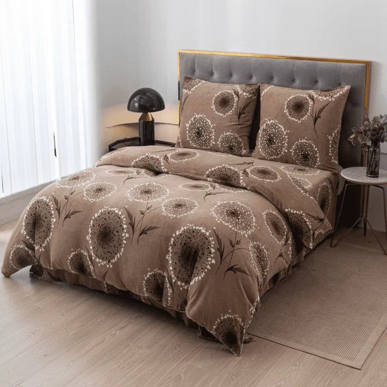 Set 2 buc lenjerie cocolino PAMPELINO maro deschis + cearsaf Cocolino microplus cu elastic SOFT 180x200 cm alb, pat dublu