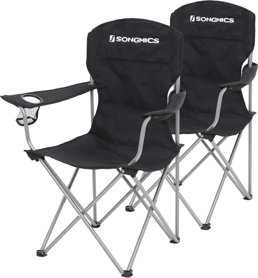 Scaune de camping NOMAD, set 2 buc., negru SongmicsHome