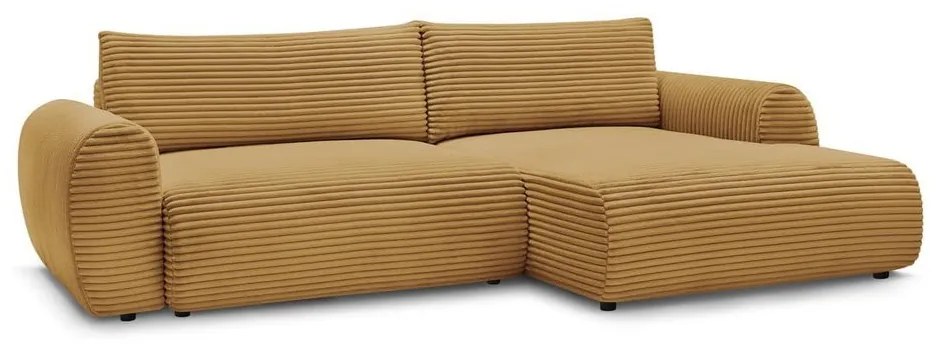 Colțar galben muștar extensibil cu tapițerie din catifea reiată (cu colț pe partea dreaptă) Lucien – Bobochic Paris