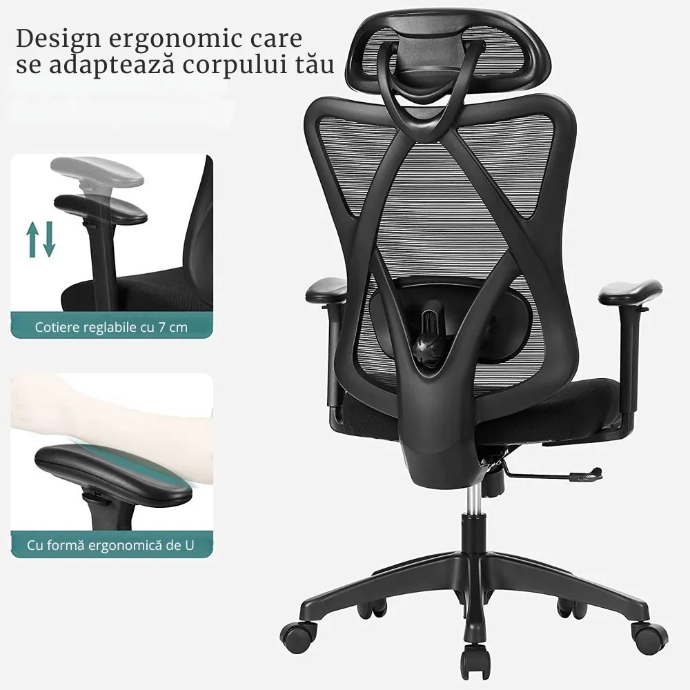 Scaun de birou cu tetieră MAGNUS, max. 150 kg, negru SongmicsHome
