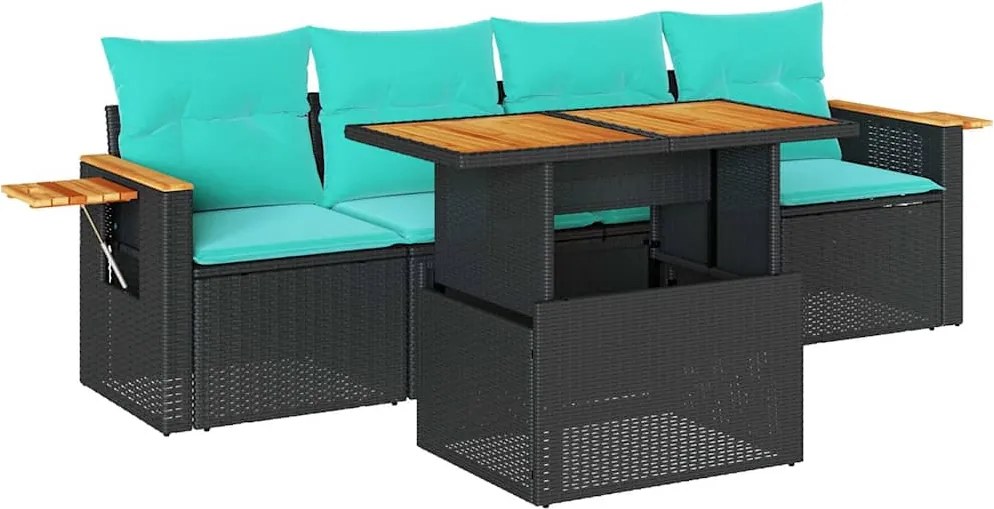 vidaXL Set mobilier de grădină cu perne, 5 piese, negru, poliratan