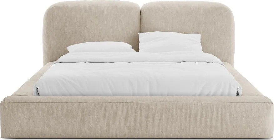 Pat matrimonial bej tapițat cu spațiu de depozitare cu somieră 180x200 cm Martina – Micadoni