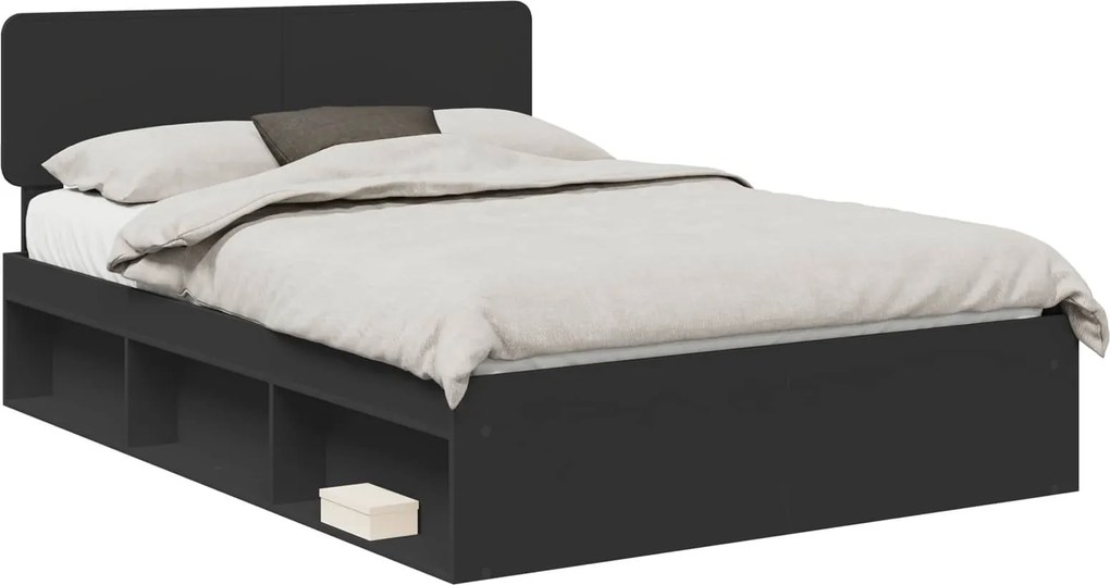 vidaXL Cadru de pat cu headboard Negru 160 x 200 cm Lemn de pin masiv