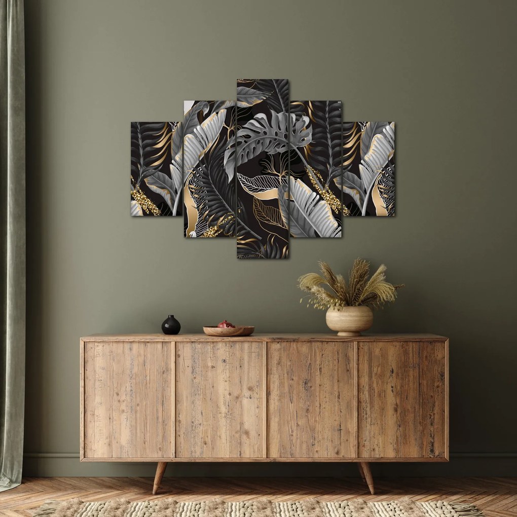 Tablou - Frunze tropicale, Galben - auriu (150x105 cm)