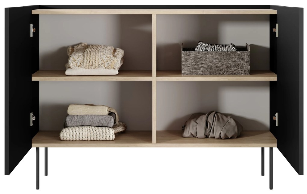 Comodă Desin 120 cm cu două uși - negru mat / stejar Nagano