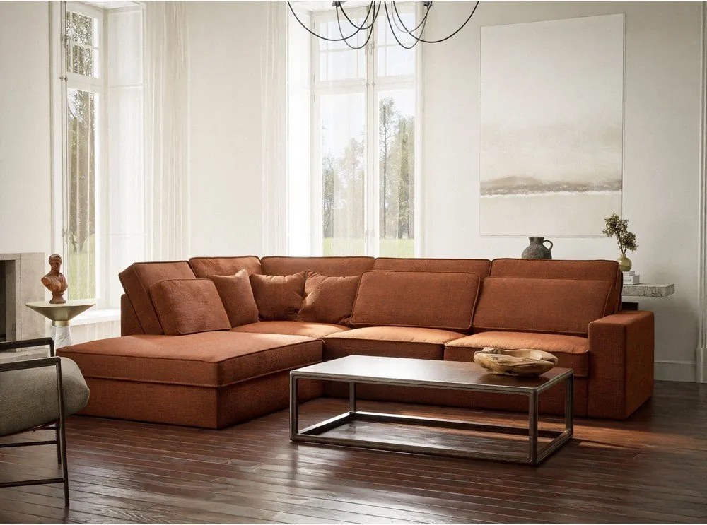 Colțar arămiu cu tapițerie din chenille (cu colț pe partea stângă/în formă de ”L”) Kirou – Maison de Rêve