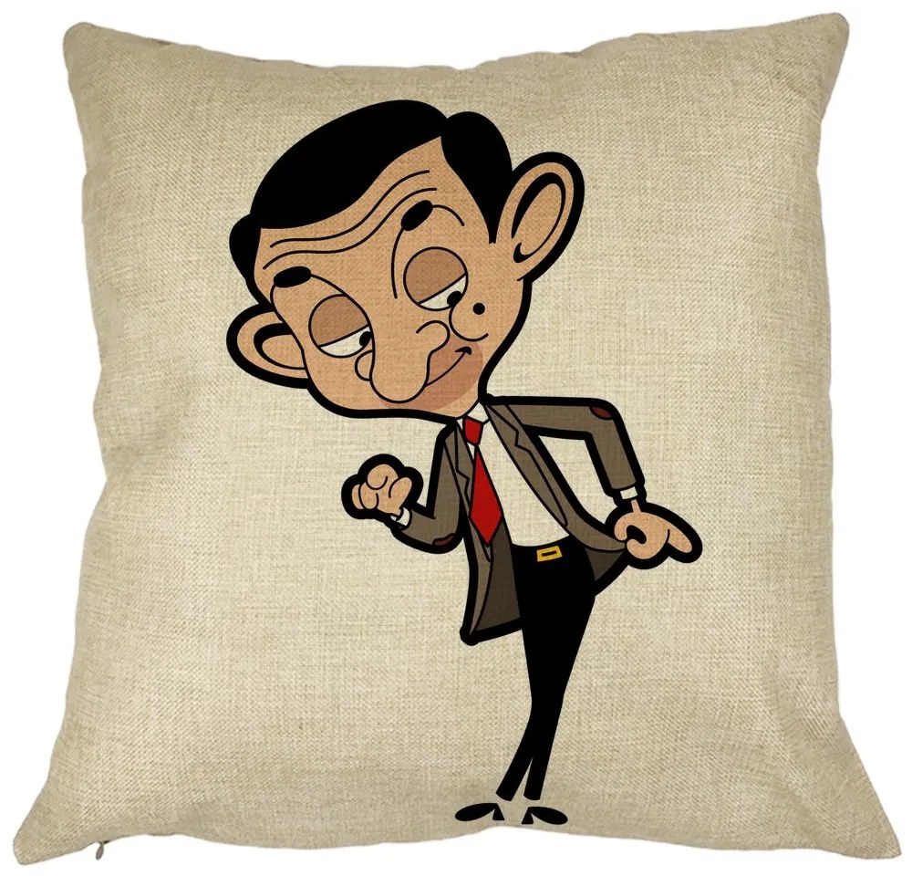 Perna Decorativa Patrata Mr Bean, 40x40 cm, Husa Detasabila, Burduf