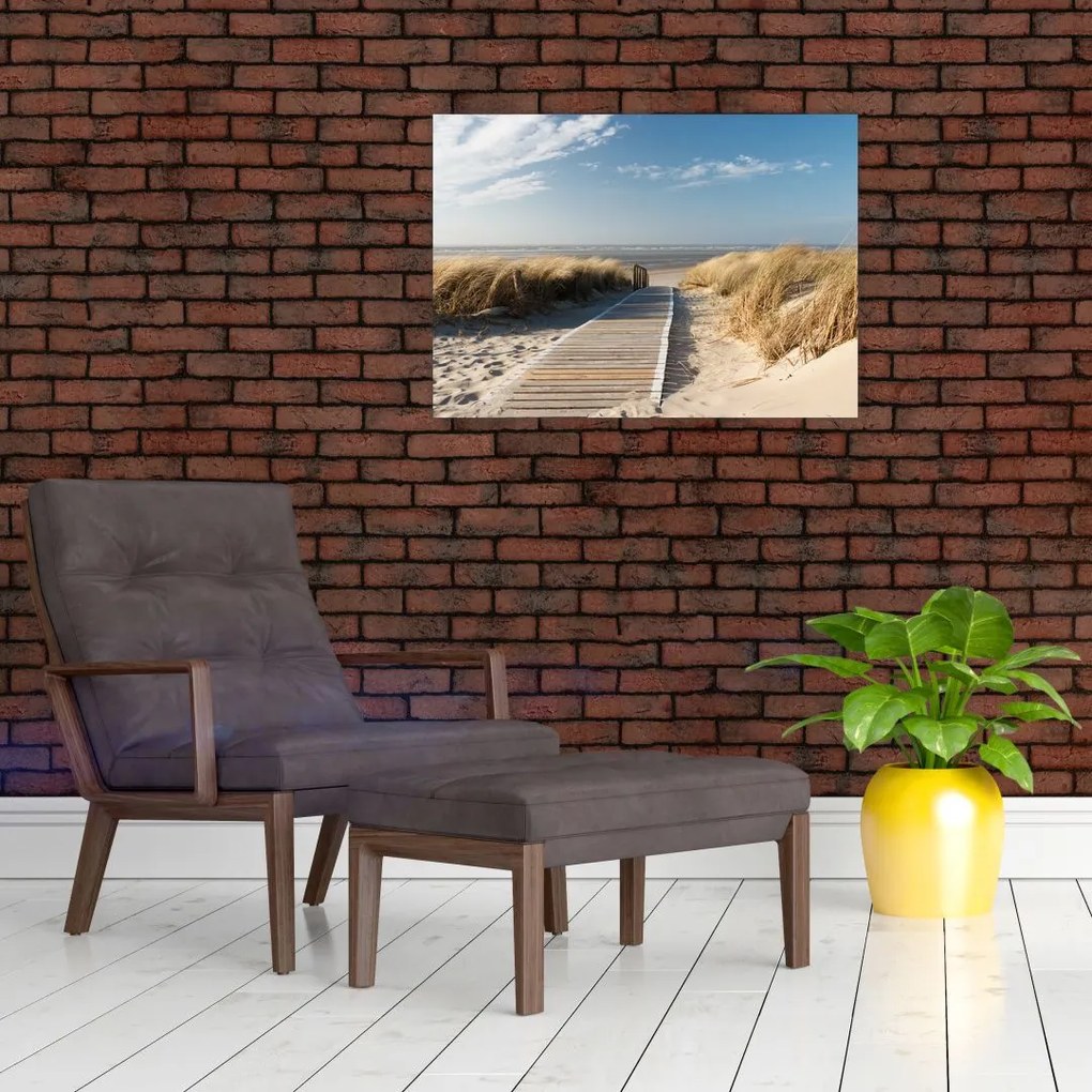 Tablou pe sticlă - Plaja cu nisip de pe insula Langeoog, Germania (70x50 cm)