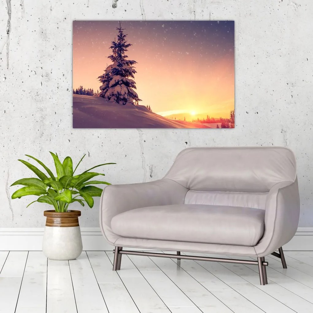 Tablou cu copac înzăpezit pe luncă (90x60 cm)