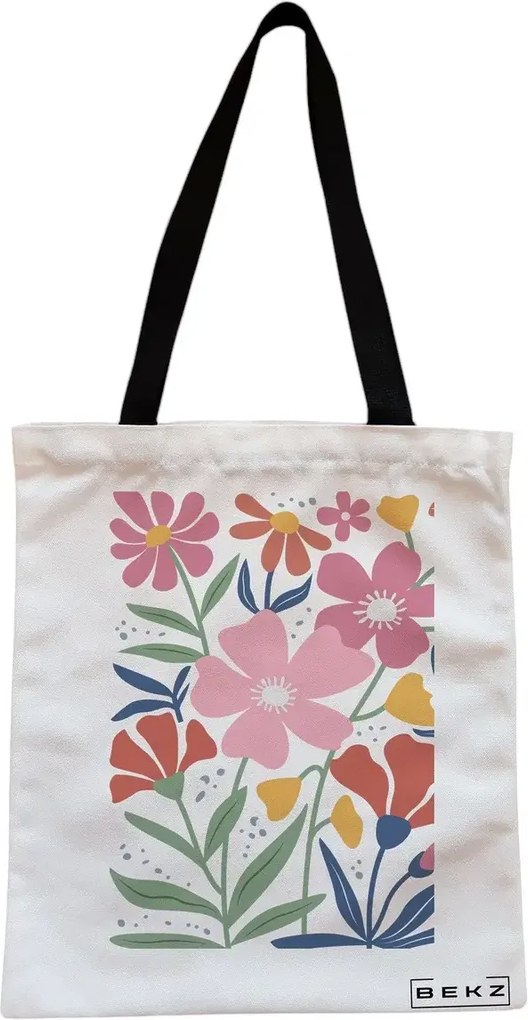 Sacosa de Panza pentru Cumparaturi, Geanta Tote, Boho Style 16, Cu fermoar, 38x34.5 cm, Alba, BEKZ®