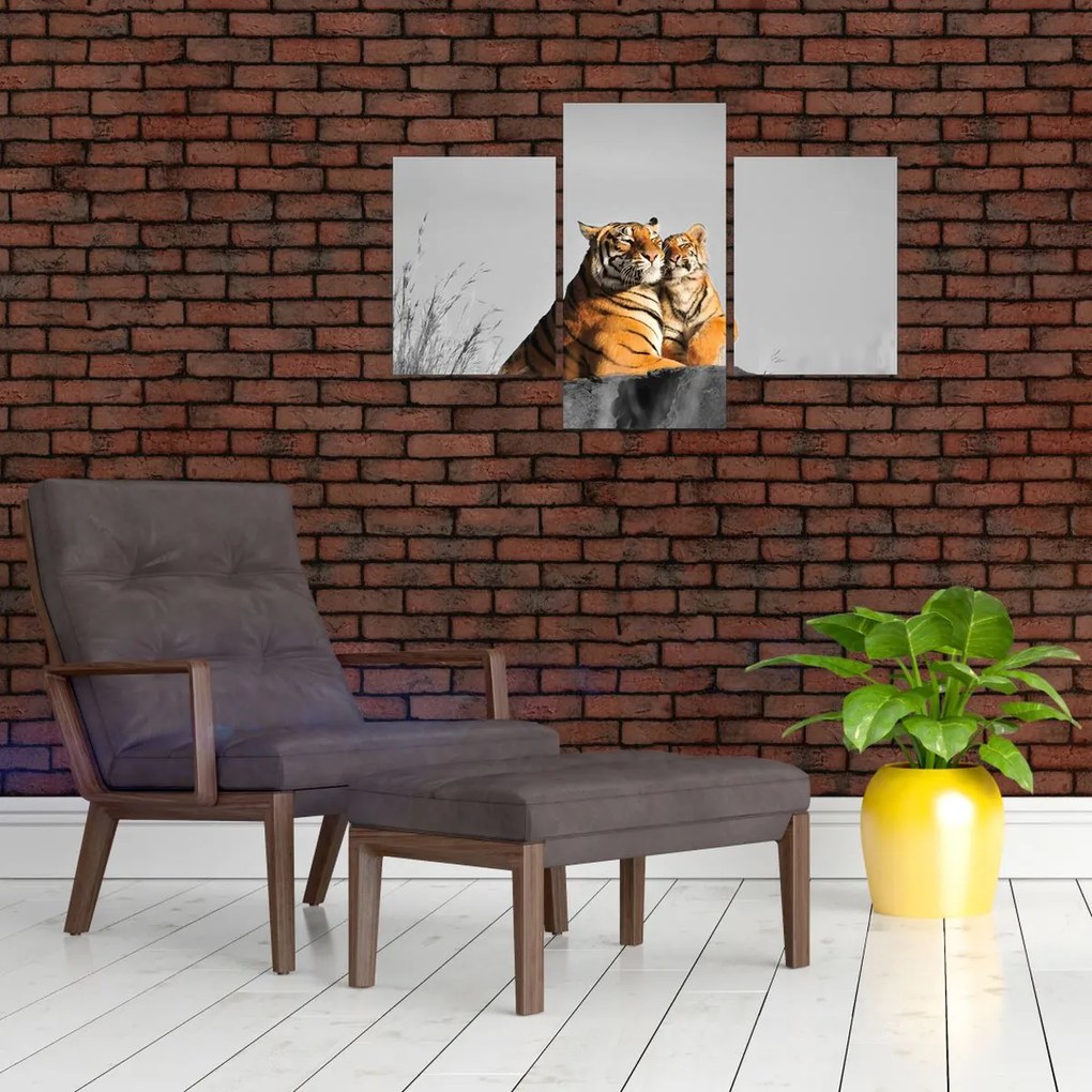 Tablou - Tigroaica cu pui, versiunea alb-negru (90x60 cm)