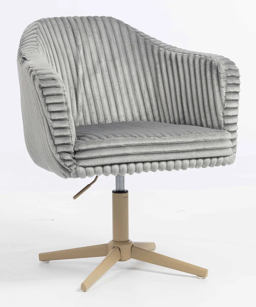 HR832CROSS Scaun Gri Teddy Cord cu Bază Aurie