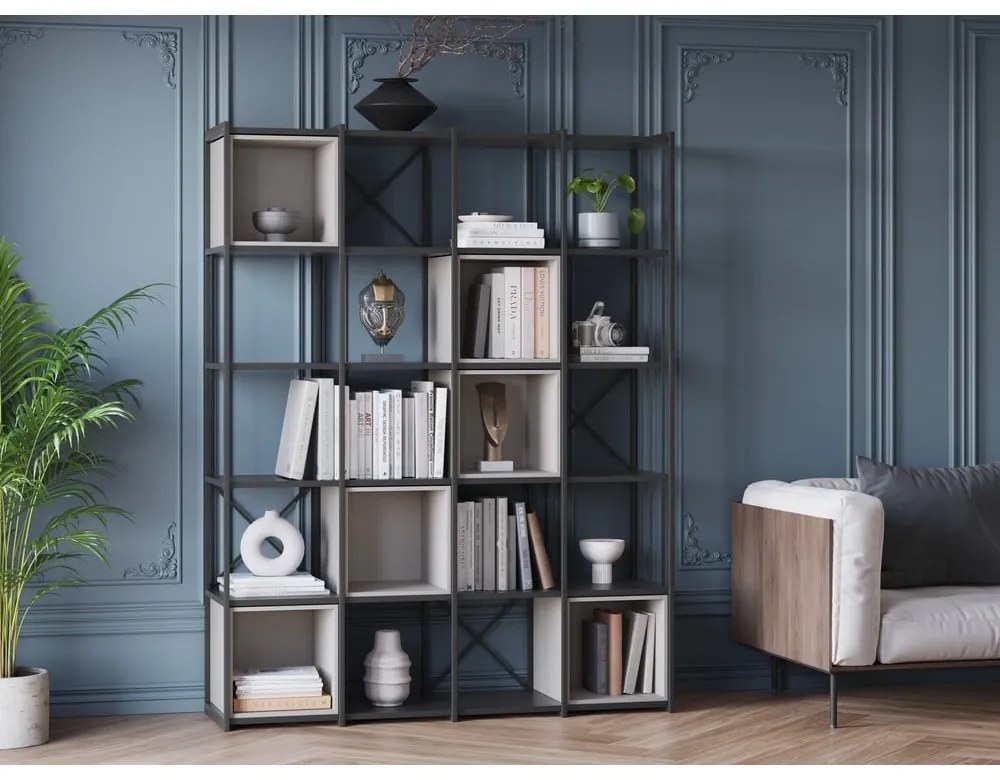 Bibliotecă neagră/crem 140x179 cm Anya – Marckeric