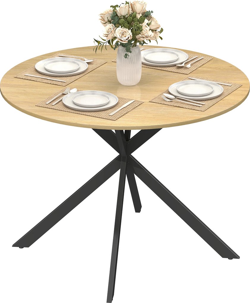 HOMCOM Masă rotundă pentru 4 persoane, masă de bucătărie în stil industrial cu picioare din oțel, pentru sufragerie, bucătărie, stejar | Aosom Romania