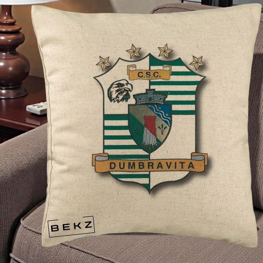 Perna Personalizata CSC Dumbravita Fotbal, 40x40 cm, Bej, Husa Detasabila, Perna Inclusa, BEKZ®