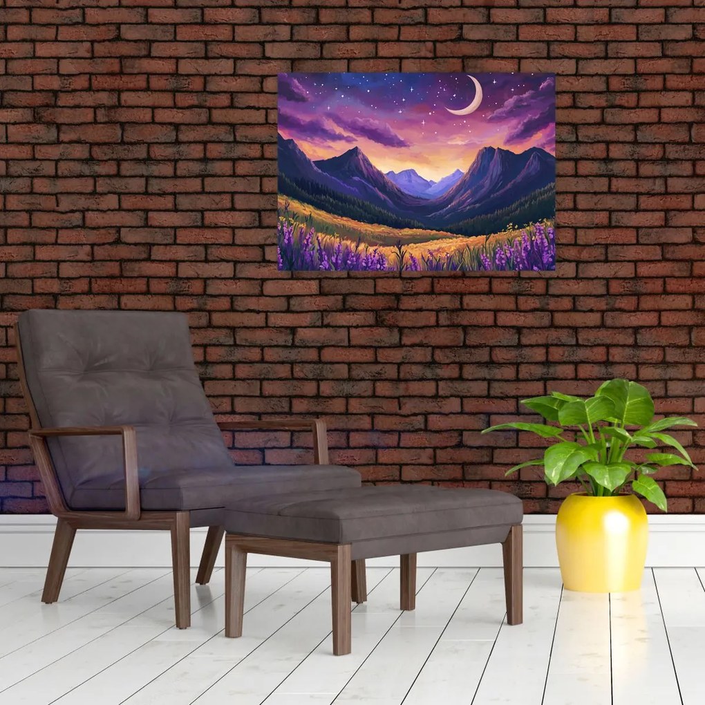 Tablou pe sticlă - Peisaj violet (70x50 cm)