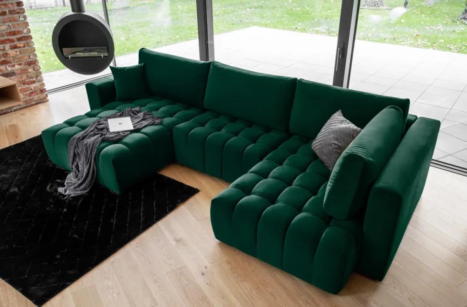 Canapea modulara tapitata, extensibila, cu spatiu pentru depozitare, 340x170x92 cm, Bonito L2, Eltap (Culoare: Verde inchis - Loco 35)