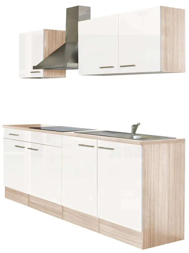 Mobilă de bucătărie Yorki 210, corp din stejar Sonoma, cu față alb satinat