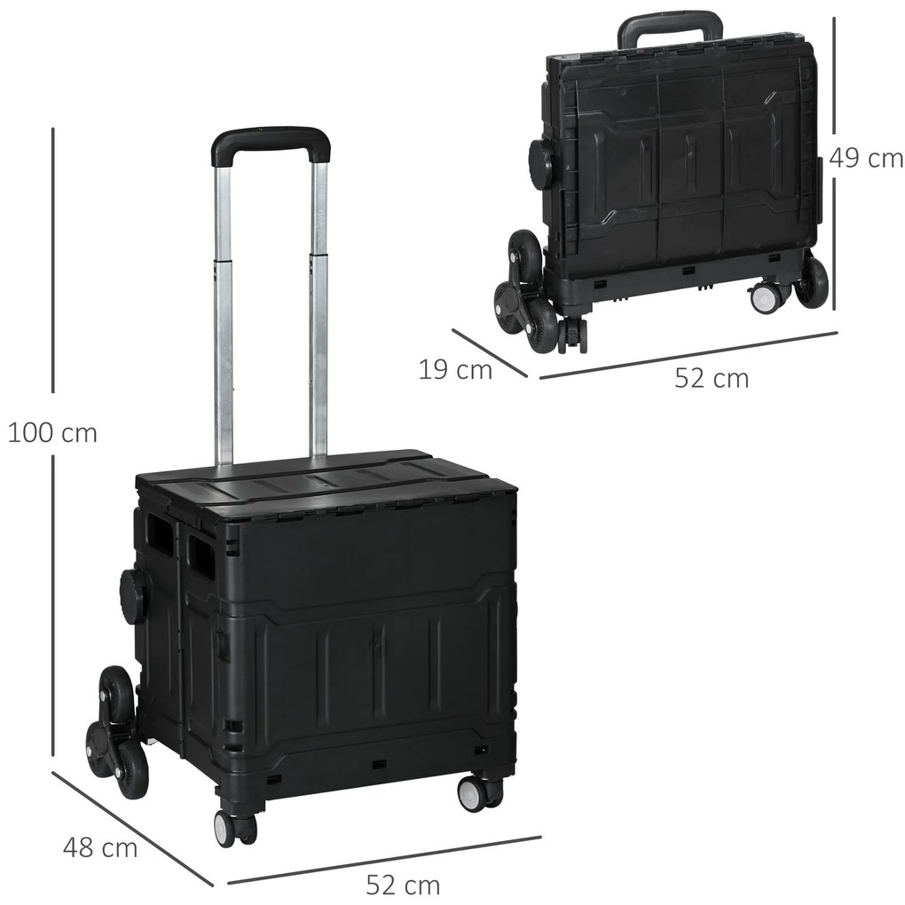 HOMCOM Cărucior de cumpărături Einkaufswagen, Treppensteiger, pliabil, cu mâner telescopic, capacitate maximă de 65 kg, Negru | Aosom Romania