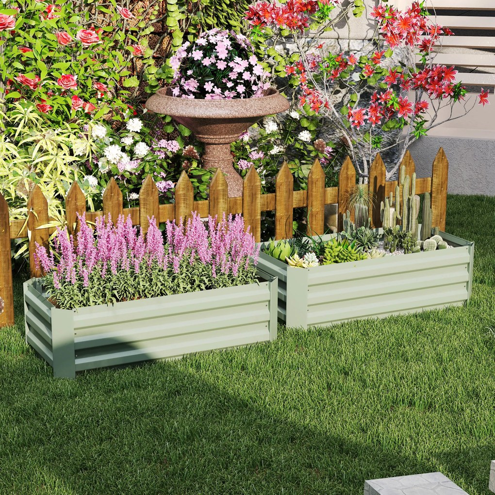 Outsunny Set 2 Paturi de Gradina Înălțate din Oțel, Jardinieră de Grădină pentru Plante, Legume și Arbuști, 100x100 cm, Verde | Aosom Romania