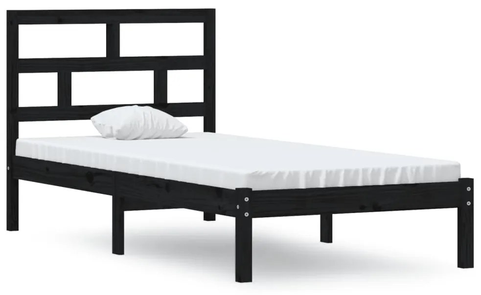 Cadru de pat Single 3FT, negru, 90x190 cm, lemn masiv Negru, 90 x 190 cm